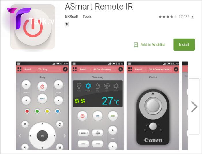 Ứng dụng bật điều hòa ASmart Remote IR