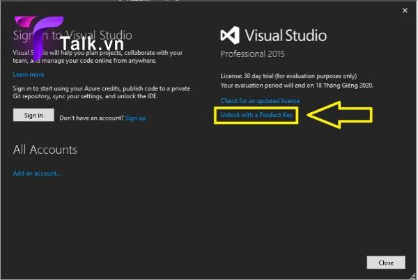 Unlock with a Product Key-Download visual studio 2015 