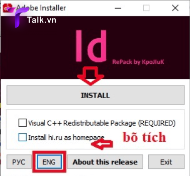 Tải Adobe InDesign CC 2021 bản full vĩnh viễn bỏ chọn install