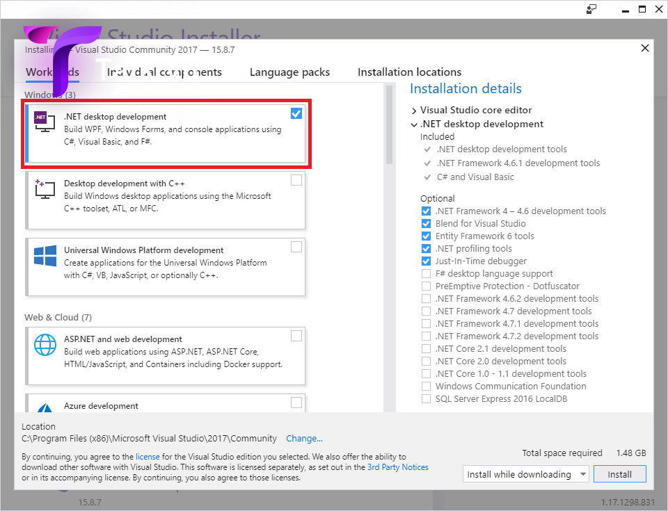 chạy install Cách tải Visual Studio 2017 về máy tính 