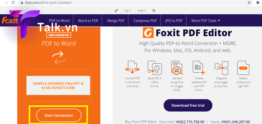 Sử dụng Foxit để chuyển đổi PDF sang Word