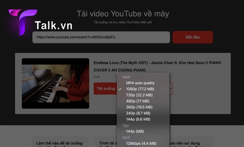 Tải video YouTube 4k thông qua web